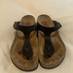 Birkenstock Black Leather Gizeh Thong Sandals